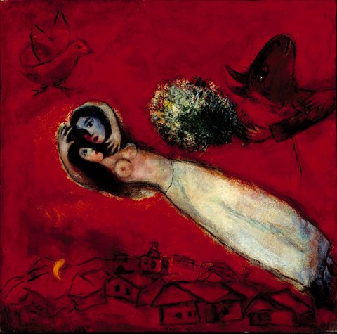lovers in the red sky painting - Marc Chagall lovers in the red sky art painting